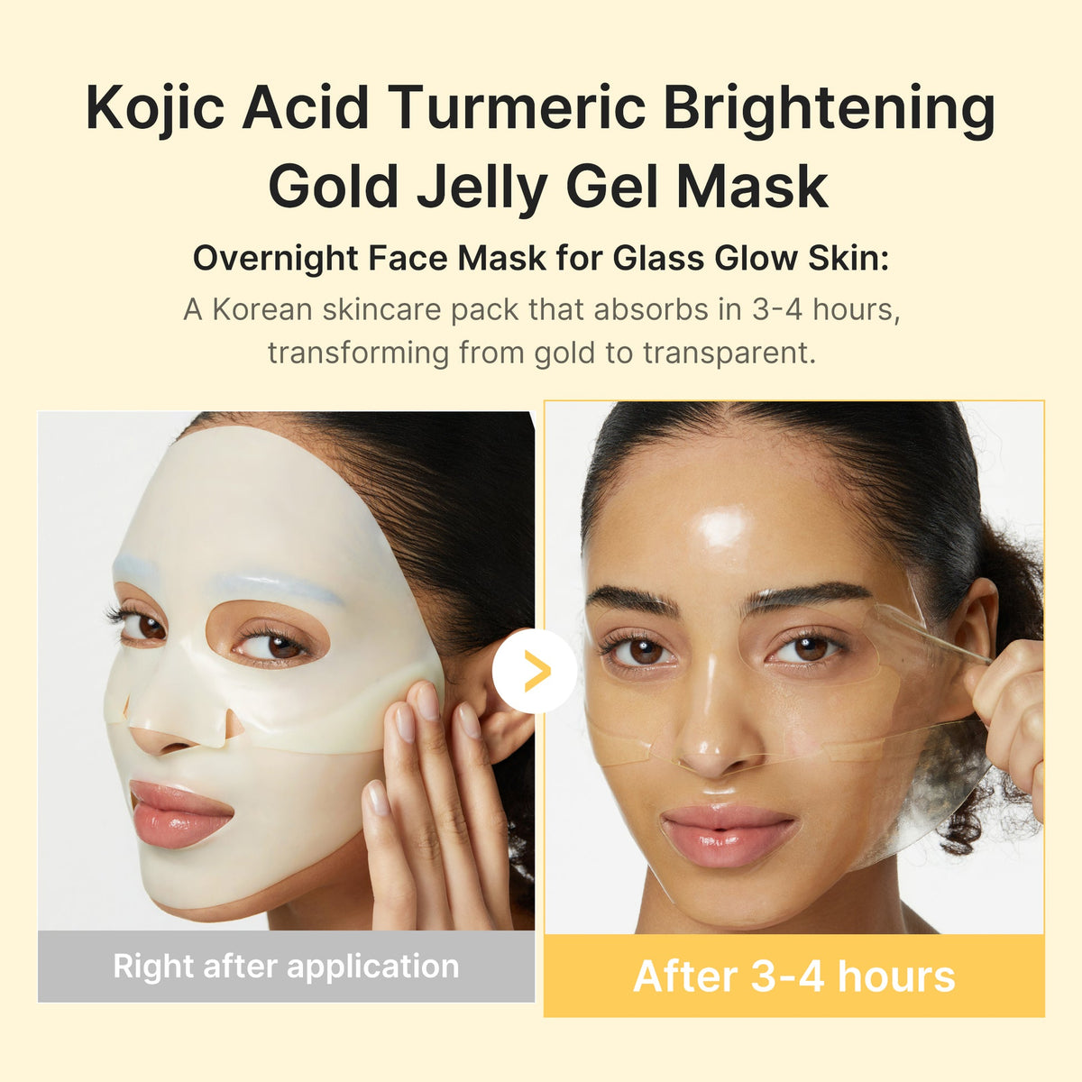 Masque hydrogel Medicube doré devenant transparent après 3 à 4 heures