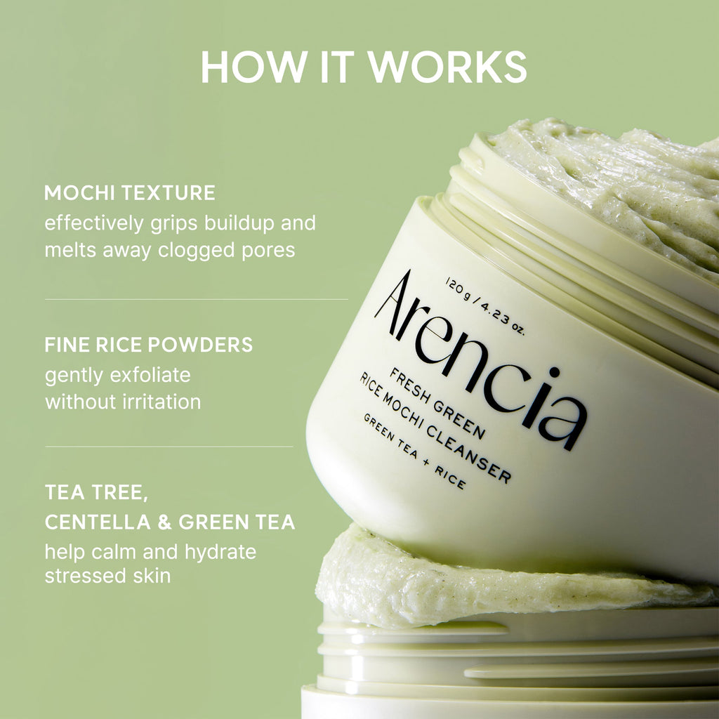Arencia Fresh Green Rice Mochi Cleanser – texture mochi et poudre de riz