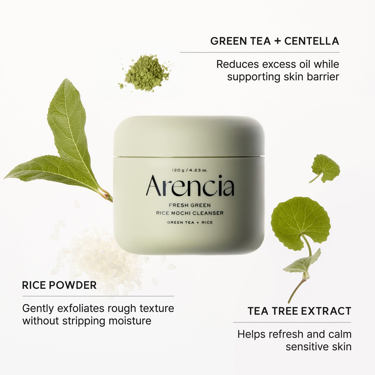 Actifs Arencia Fresh Green : thé vert, riz et arbre à thé