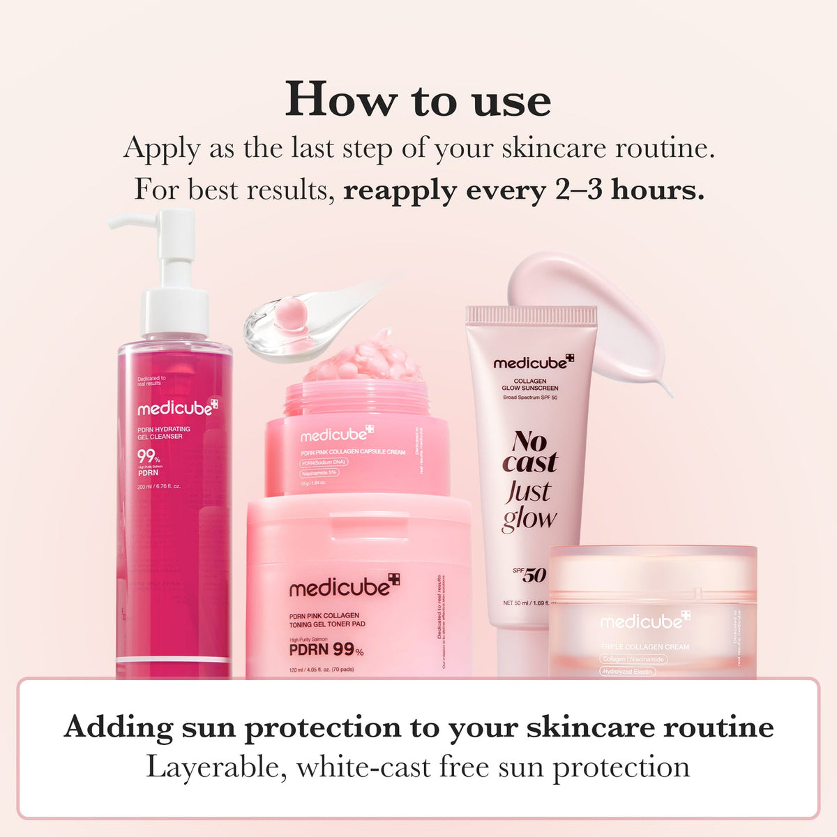 Conseils d’utilisation Medicube No Cast Just Glow Collagen Sunscreen SPF 50