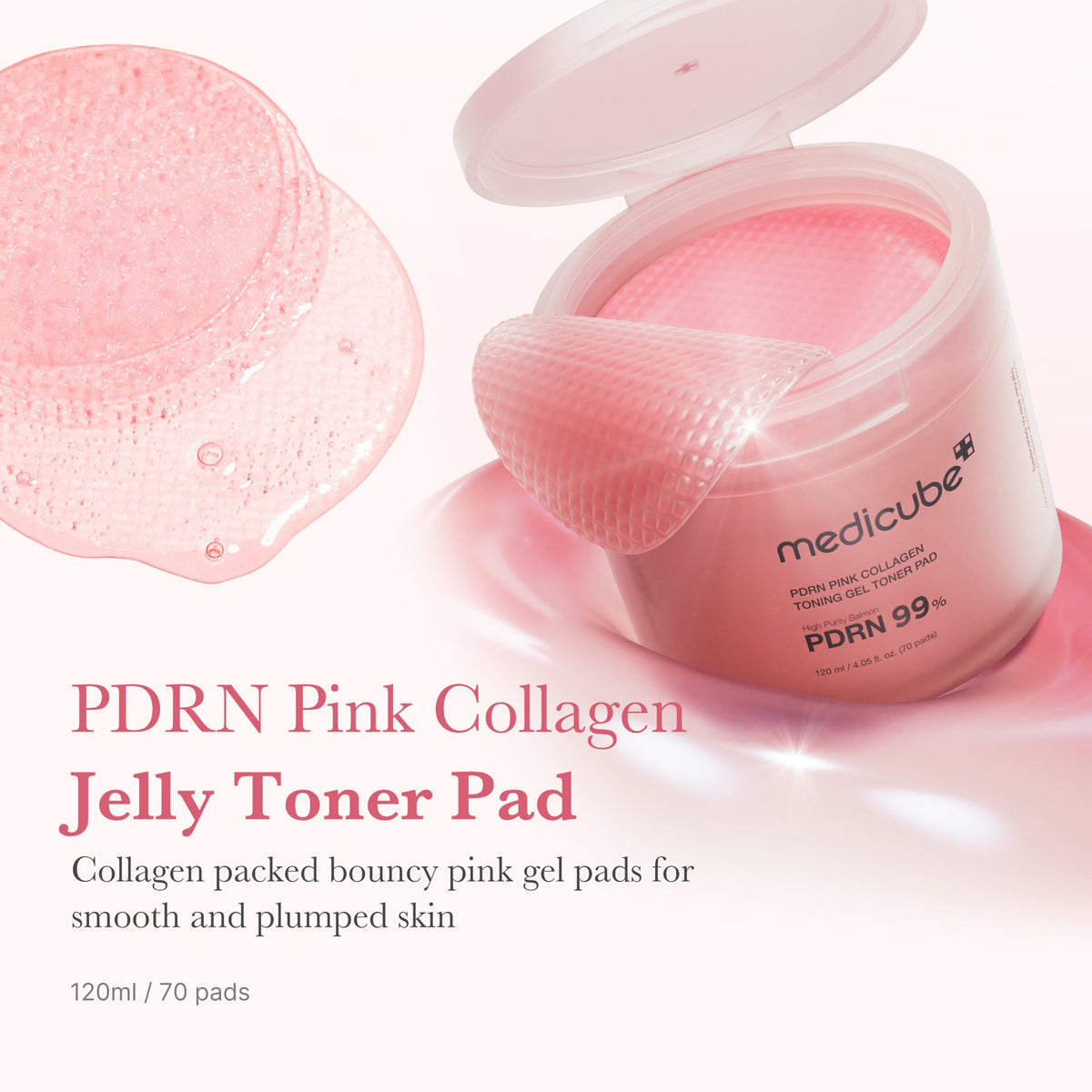 Medicube PDRN Pink Collagen Gel Toner Pad – texture gel rebondissante