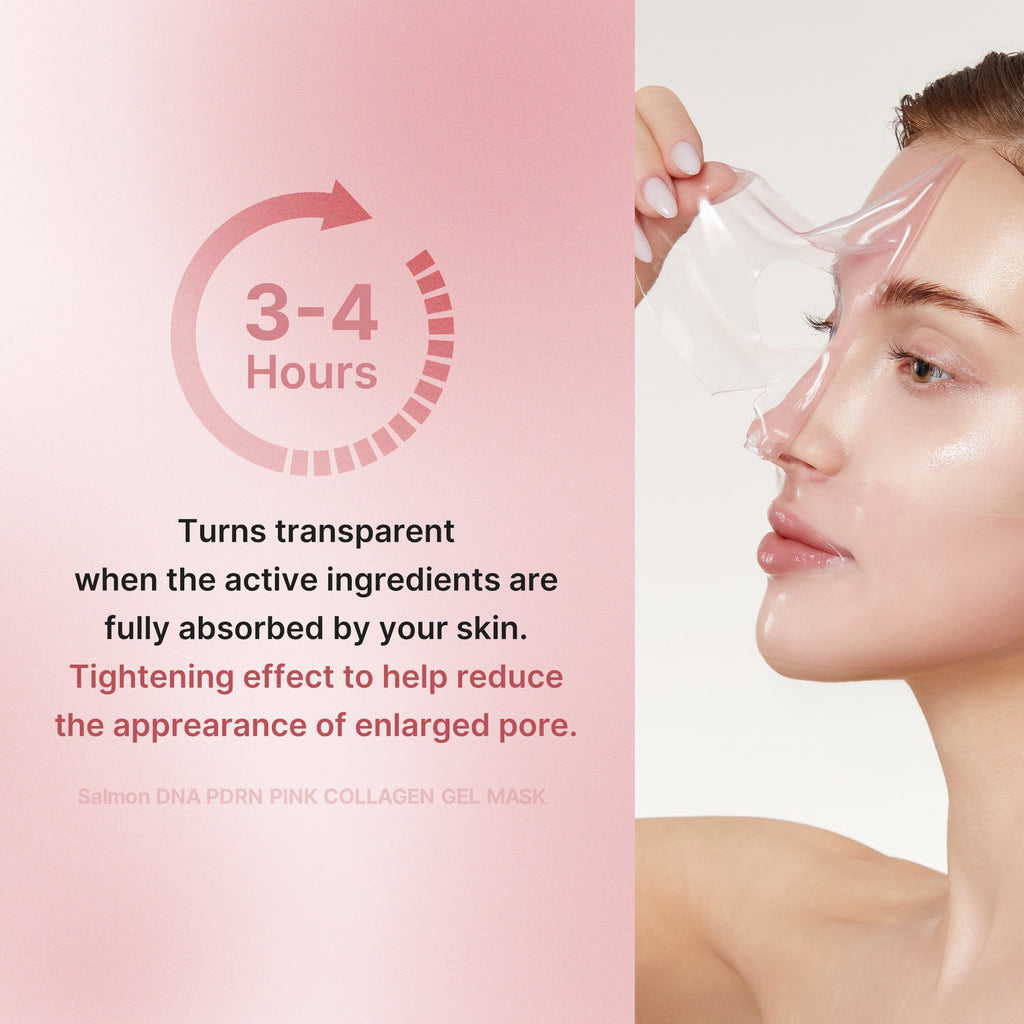 Masque Medicube PDRN rose devenant transparent après la pose
