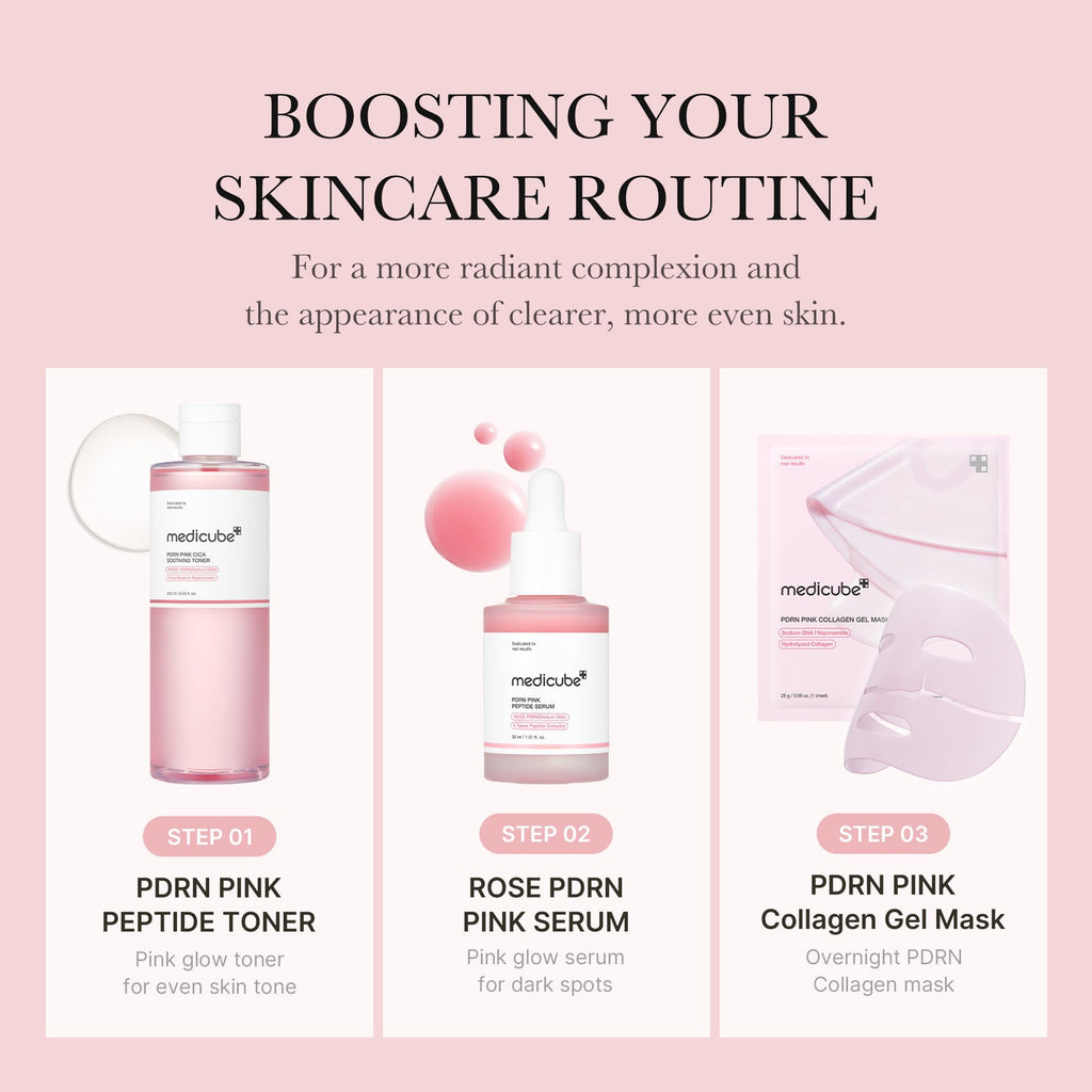 Routine Medicube PDRN Pink avec tonique, sérum et masque