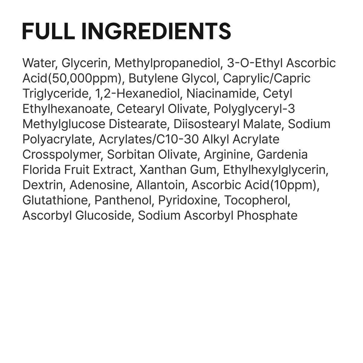 Liste INCI complète du Arencia Vitamin C Booster Shot