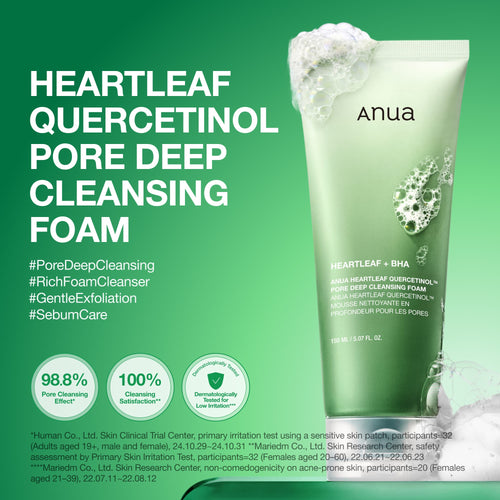 ANUA mousse nettoyante Heartleaf Quercetinol pour pores et excès de sébum