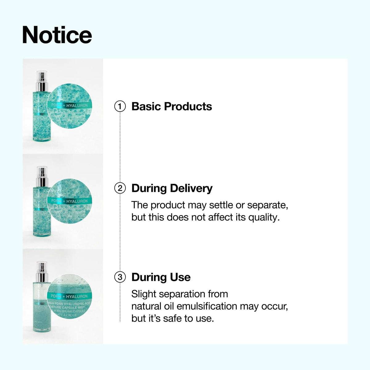 Notice sur la séparation naturelle des capsules de la brume ANUA PDRN